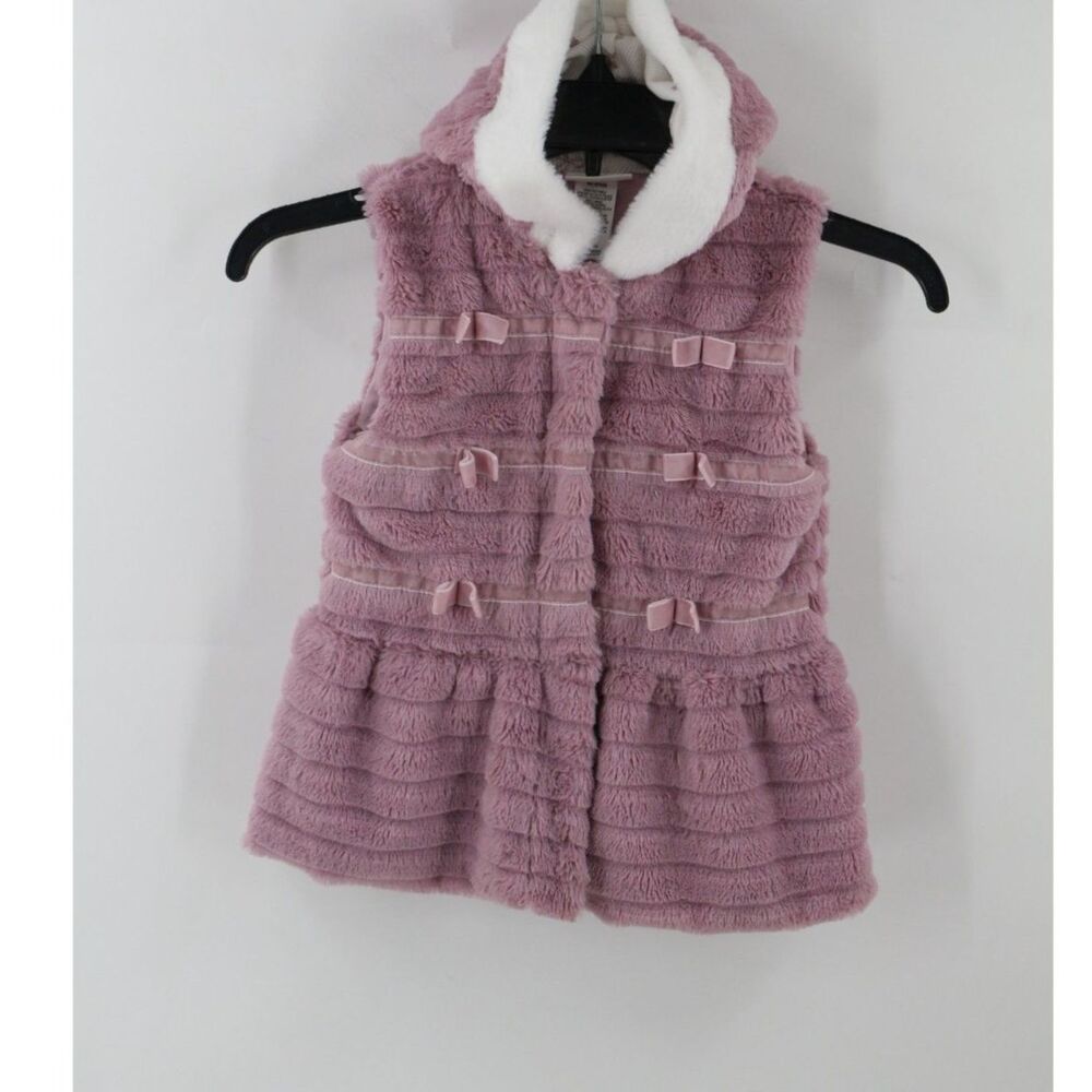 Little Lass Toddler Girls Purple Snap Front Sweater Vest With Hood Size 6